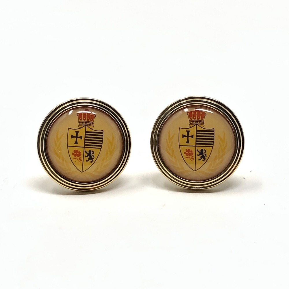 Medieval Crest Cufflinks Epoxy Shield‎ Crown Cross Formal Wedding Gold Mens